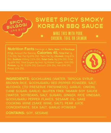 Omsom Korean Spicy Bulgogi Sauce - All-In-One Asian Sauce Packets | BBQ Marinade & Stir-Fry | Gochujang, Vegan, Gluten-Free, Non-GMO | 3 Packets (2.4 oz) - Spicy Korean BBQ - Buy Online on GoSupps.com