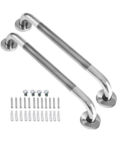 2 Pack 16 Inch Shower Grab Bar with Anti-Slip Grip iMomwee Chrome Stainless Steel Bathroom Grab Bar Handle Shower Balance Bar Safety Hand Rail Support Handicap Elderly Senior Assist Bath Handle 16 inch (Pack of 2) chrome with textured grip