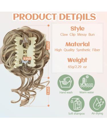 S-Noilite Claw Clip Messy Bun Hair Piece | Curly Wavy Updo Chignon Scrunchie Synthetic Ponytail Extension - Light Brown & Bleach Blonde - Buy Online on GoSupps.com