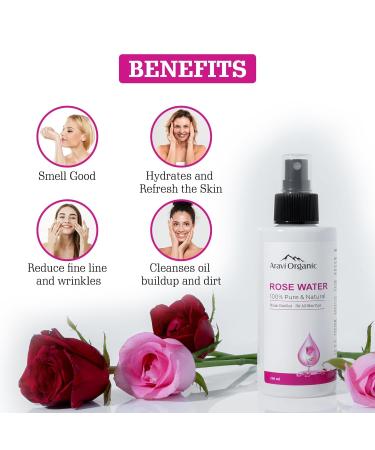 Organic Rose Water | Gulab Jal for Soothing Skin Inflammations Hydration & Cleansing | 5.07 Fl Oz | Natural & Organic Ingredients - Buy Online on GoSupps.com
