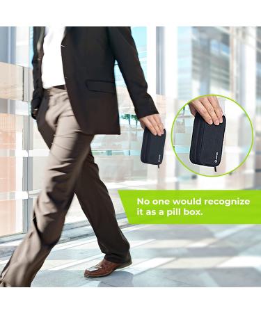 AUVON Canvas Weekly Pill Organizer for Vitamins & Supplements - Large AM/PM Pill Box with Portable Zipper Cloth Bag - 7 Day Pill Case in Black - Buy Online on GoSupps.com