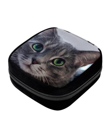 GIAPB Period Bag Sanitary Napkin Storage Bag Pad Holder for Period Makeup Pouch Animal Gray Cat Color879