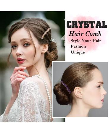 Handmade Rose Quartz, Amethyst, Moonstone Hair Comb Set - Crystal Hair Accessories for Women - Buy Online on GoSupps.com