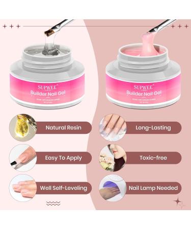 SUPWEE Builder Gel Nail Kit - Clear Nude 2 Colors Gel Set for Nail Extension & Art | 60g UV/LED Hard Gel with Brush & Forms - Buy Online on GoSupps.com