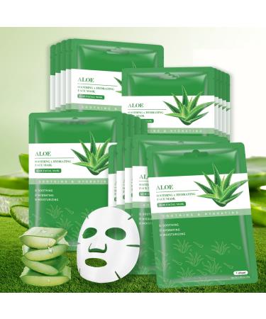 Sheet Mask Aloe Vera Face Mask Skincare, Hydrating Face Masks Soothing Facial Mask for All SkinTypes- Sun Care, Calming, Nourishing Facial Masks for Women Skin Care, 25ml/0.8oz, Pack of 10 Aloe Vera 10 PACK
