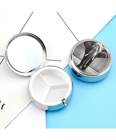 Round Black & White Elephant Print Pill Box | 3-Compartment Portable Medicine Organizer | Stylish Metal Pocket Pill Case - Buy Online on GoSupps.com