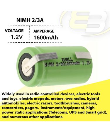 Exell 2/3A 1600mAh 1.2V NIMH Rechargeable Battery - Ideal for Electric Razors Toothbrushes & High Power Applications - Buy Online on GoSupps.com