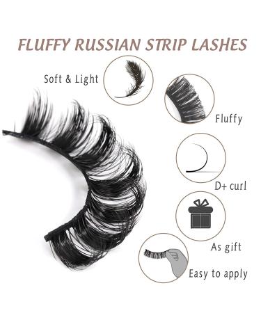 Mereton D Curl Russian Strip Lashes - 20 Pairs | 4 Styles, 3D Fluffy Curly Faux Mink Lashes | 13mm-18mm | Russian Volume Extensions - Buy Online on GoSupps.com