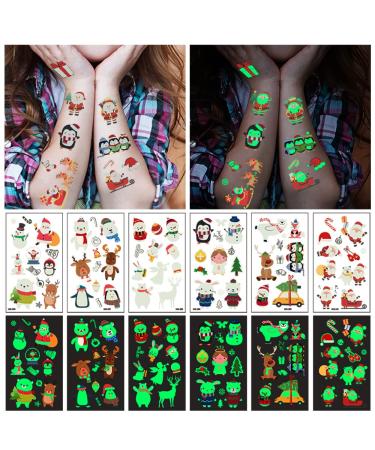 Glow in The Dark Christmas Temporary Tattoos for Kids - Santa, Reindeer, Snowman & More | 10 Sheets 120PCS Holiday Party Supplies - Buy Online on GoSupps.com