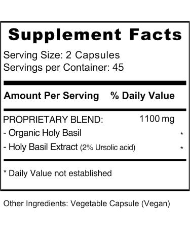 Jiva Botanicals Holy Basil Capsules - Premium Holy Basil Extract with Tulsi Powder - Ayurvedic Herb Alternative to Tincture - 90 Vegan Capsules 90 Count (Pack of 1) - Buy Online on GoSupps.com