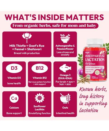 Lactation Supplement Postpartum Lactation Support Gummies with Milk Thistle Ashwagandha Omega-3 As Breast Milk Supply Booster for Brestfeeding Recovery Hair Growth Sugar Free Vegan 60 Count - Buy Online on GoSupps.com