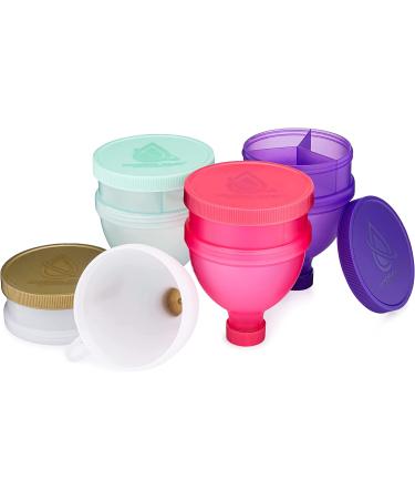 Hydra Cup [4 PACK] - Protein Powder Funnel with Supplement Storage & Dispenser (Purple/Pink/White/Gold/Green) - Buy Online on GoSupps.com