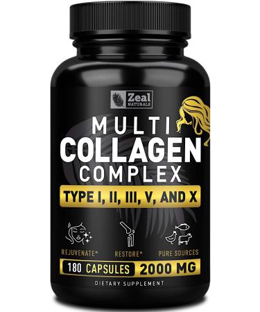 Multi Collagen Peptides Pills (Types , , , , ) Grass Fed Collagen Pills (180 Capsules) - Hydrolysate Collagen Protein Blend for Hair, Skin, Nails, and Joint Support - Collagen Pills for Women
