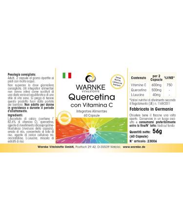 Quercetin 250mg + Vitamin C 300mg Vegan Capsules | 60 Count by Warnke Vitalstoffe - Buy Online on GoSupps.com