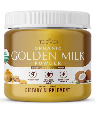 Teaveli Organic Golden Milk Powder (Leche Dorada organica) with 9 Superfoods- Delicious Unsweetened Easy to Dissolve & Vegan Friendly