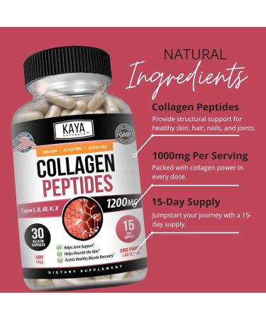 Kaya Naturals Multi Collagen Peptides Complex Powder for Women and Man Vital for Hair Skin Nails and Anti-Aging Types I II III V & X Collagen Protein Blend | Capsules - 30 Count Supplement 30 Count (Pack of 1) - Buy Online on GoSupps.com