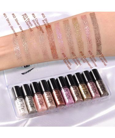 10 Colors Glitter Liquid Eyeliner Eye Makeup Set - Waterproof Eye Glitter Eyeshadow in Pink, Brown, White, Gold - Long-Lasting Delineador de Ojos - 1 Count Pack - Buy Online on GoSupps.com
