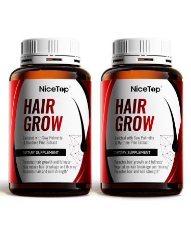 NiceTop Hair Growth Supplement, Hair Care Support for Strength, Thickness Growth, with Biotin, Vitamin A, C, E, Zinc, Capsules (2)