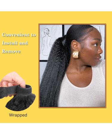 Kinky Straight Ponytail Human Hair with Wrap Around Magic Tape Brazilian Virgin Human Hair Ponytail for Black Women Yaki Hair Natural Black Color14 Inch 14 Inch Kinky Straight-Wrap Around -Natural Black - Buy Online on GoSupps.com