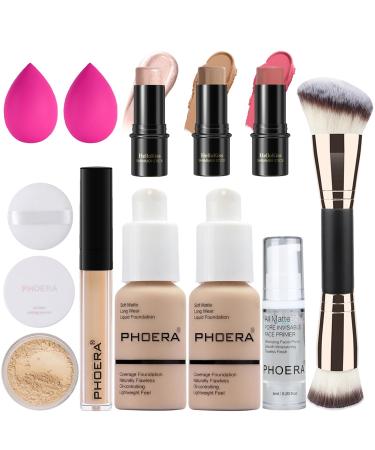 PHOERA Foundation 3 PCS Contour Stick Makeup Kit Shades with Highlighter Stick Blush Stick and Bronzer Contour Stick for Sculpt the Cheeks (102+Fair-Light Contour/Nude+#03 #09 #12) 1 Ounce (Pack of 1) 102+ Fair-Light Contour /Nude+#03 #09 #12