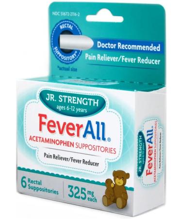 FeverAll Acetaminophen Suppositories Jr. Strength 325MG - Pack of 6 - Buy Online on GoSupps.com