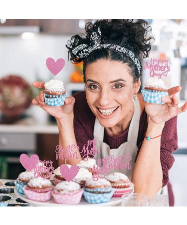 Pack of 24 Happy Mother's Day Cupcake Toppers Glitter Number 1 Mother Love Heart Cupcake Picks Best Mum Cake Decorations for Women Birthday Happy Mother's Day Theme Party Supplies Pink Pink 2 - Buy Online on GoSupps.com