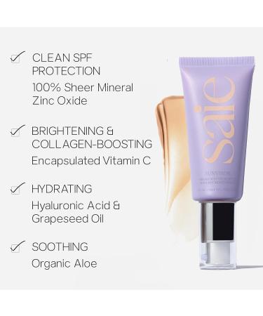 Saie Sunvisor SPF 35 - Broad Spectrum Mineral Sunscreen Moisturizer with Zinc Oxide Hyaluronic Acid & Vitamin C for Hydrating Radiant Skin - 1.35 fl oz - Buy Online on GoSupps.com