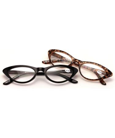 V.W.E. 2 Pairs Deluxe Female Cateye Vintage Reading Glasses - Stylish Women's Readers (1 Black & 1 Tortoise 1.00) - International Shipping Available - Buy Online on GoSupps.com