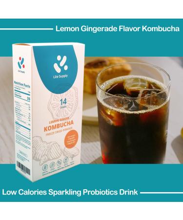 LITE SUPPLY Kombucha Tea Powder Sticks - Lemon Ginger Probiotic Drink - Natural Blend with Vitamins C & B - 14 Portable Freeze-Dried Servings - Buy Online on GoSupps.com