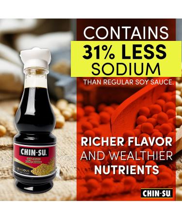 Chin-Su Premium Soy Sauce 8.5 fl oz Bottle - Vegan Dark Sauce for Dipping, Stir Fry, Marinades - 31% Less Sodium (Premium) - Buy Online on GoSupps.com
