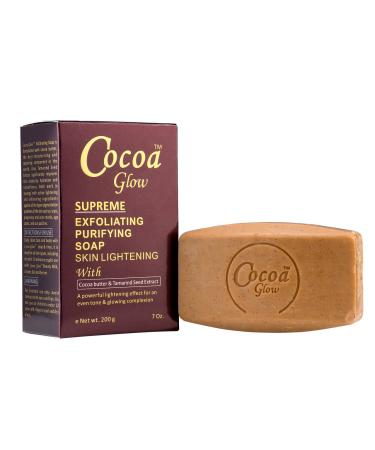 Cocoa Glow Supreme Exfoliating Purifying Skin Lightening Soap with Cocoa Butter & Tamarind Seed Extract 7oz by Cocoa Glow