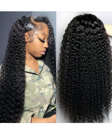 Curly Lace Front Wig Human Hair 13x4 Kinky Curly Transparent Lace Frontal Wigs with Baby Hair Pre Plucked 22 Inch Curly Wigs for Black Women 180 Density Glueless Brazilian Deep Curly Lace Front Wigs Human Hair Natural Bl...