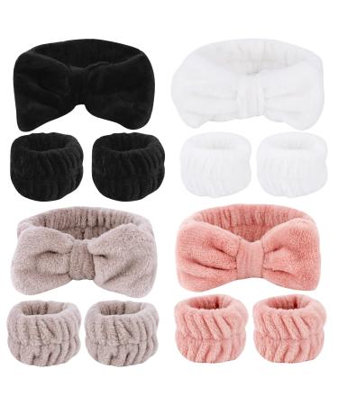 12PCS Spa Headband and Wrist Towels for Face Washing Set Super Cute Soft Microfiber Makeup Headband Gifts for Women Girls Elastic Bow SPA Headbands with Highly Absorbent Wristbands for Washing Face Shower Skincare White+...