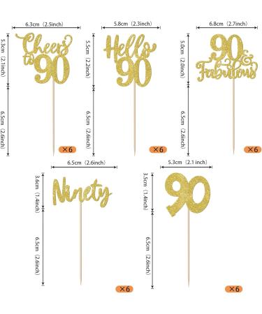 Rsstarxi 30 Pack 90th Birthday Cupcake Toppers Glitter Ninety Cheers to 90 Birthday Hello 90 Fabulous Cupcake Picks Decorations for Happy 90th Birthday Wedding Anniversary Party Cake Decors Gold Gold 90th - Buy Online on GoSupps.com