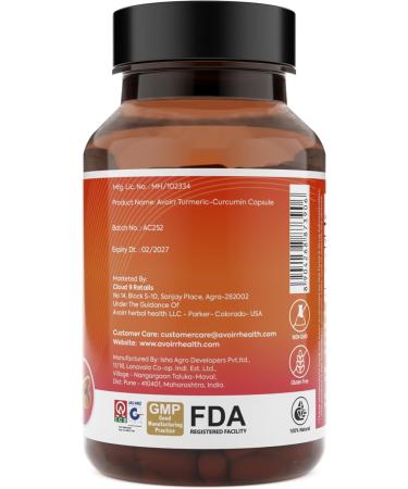 Avoirr Health Organic Turmeric Curcumin Supplement with Pepper- Turmeric Supplement Inflammation Relief Antioxidants & Health Support Supplement for Men Women -1500 mg- 60 Capsules - Buy Online on GoSupps.com