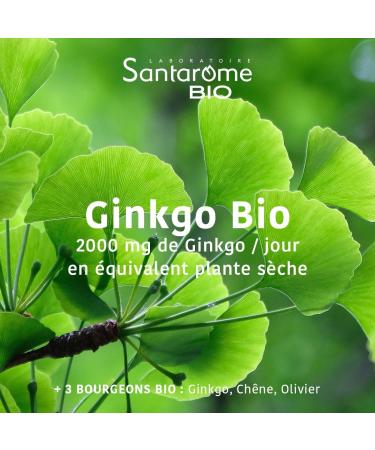 Ginkgo Biloba Bio 2000 - Food Supplement Memory and Concentration - Highly Dosed - Organic Herbal - Ginkgo 2000mg Dry Plant - 20 Phials - Made in France - Vegan Santarome Bio - Buy Online on GoSupps.com