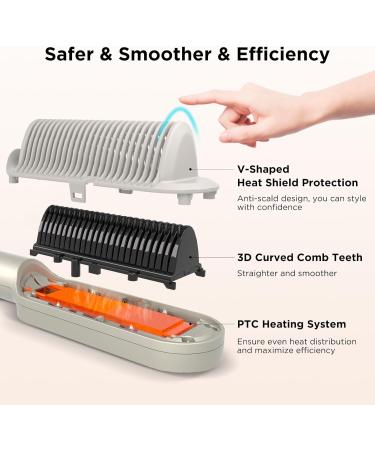 Prizm Hair Straightener Brush - Fast Heating 20s Anti-Scald Comb Negative Ions 4 Temp Settings LED Display Dual Voltage - Perfect for Home Salon (Champagne Silver - Buy Online on GoSupps.com