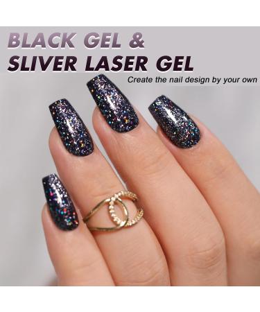 Gel Nail Polish Set - Glitter Gel Nail Polish Black & White Nail Polish Shimmering Holographic Nail Polish Soak Off UV Gel Nail Art Painted Gel for Manicure DIY At Home Women Girl Holographic Set - Buy Online on GoSupps.com