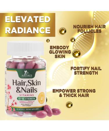 Hair Skin & Nails Vitamins for Women - Biotin 5000mcg to Support Hair Growth with Argan Oil Collagen & Hyaluronic Acid Beautiful Stronger Skin Hair & Nails Vitamin Supplement - 60 Softgels 60 Count (Pack of 1) - Buy Online on GoSupps.com
