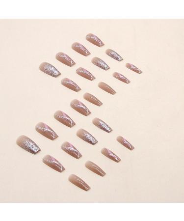 24pcs Pink Glitter Medium Coffin False Nails - Press on Removable Glue-on Full Cover Fake Nails for Women and Girls - Nail Art Accessories 0266Y92 - Buy Online on GoSupps.com