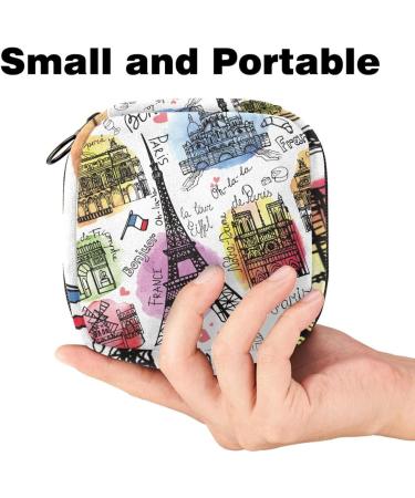 Vintage Paris Eiffel Tower Postcard Menstruation Bag with Zipper | Stylish Women's Napkin & Tampon Collection Bag - Buy Online on GoSupps.com