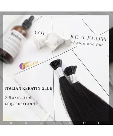 Moresoo Real Hair Extensions - Black I-Tip Keratin Bonding for Thin Hair | 16 Inch Hot Fusion #1B 40g/50s - Buy Online on GoSupps.com