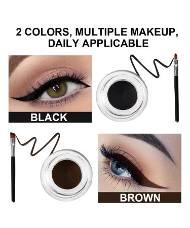 Jutqut 2-in-1 Black and Brown Gel Eyeliner Set with Brushes - Waterproof, Smudge-proof Eye Liner and Eyebrow Cream - High Pigmented, Matte Finish - Long-Lasting All Day Wear - Buy Online on GoSupps.com