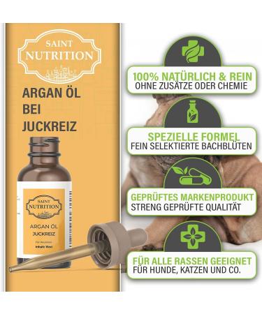 Saint Nutrition Itching Argan Oil for Pets - Soothes Skin Issues in Dogs Cats & Horses - Treats Itching Fleas Lice & Grass Mites - 10ml - Buy Online on GoSupps.com