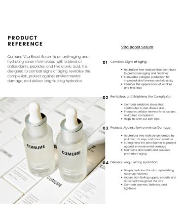 COMUNE Vita Boost Serum - Hydrating Anti-Aging Face Serum with Hyaluronic Acid & 9 Peptides | Healthy Radiant Skin | 30 mL - Buy Online on GoSupps.com