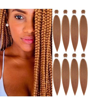 MULTI PACKS DEAL Spetra Pre-Stretched Braiding Hair 8 Bundles 24 Inch Auburn Brown- Synthetic Crochet Braids Natural and Soft Box Braids Hot Water Setting Professional Yaki Straight 8 Bundles - Auburn Brown(30)