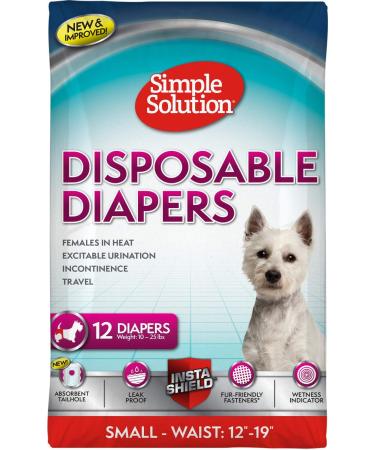 Simple solution disposable dog diapers for bitches super absorbent leak-proof for women in heat excited urination incontinence or puppy training small 12 pieces (12 count) 12 pieces