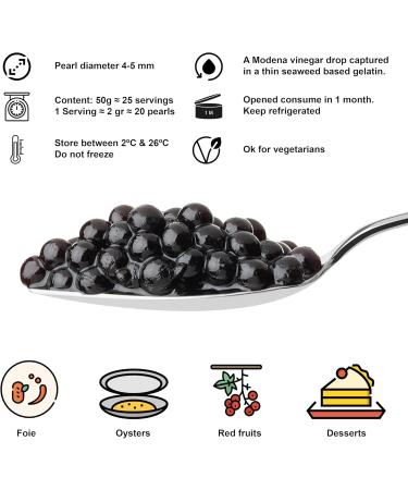 Gourmet Modena Vinegar Beads for Dressing or Decoration Pot 200g. The spheres of Modena vinegar in its liquid interior explode in the mouth when bitten. - Buy Online on GoSupps.com