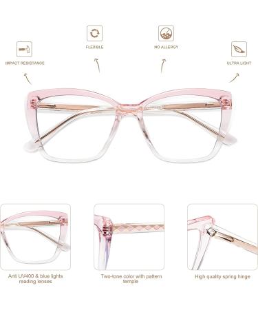 AMOMOMA TR90 Oversized Blue Light Reading Glasses Women | Stylish Square Cat Eye | AM6031 C5 Pink Crystal + C6 Tortoise 2.0x - Buy Online on GoSupps.com