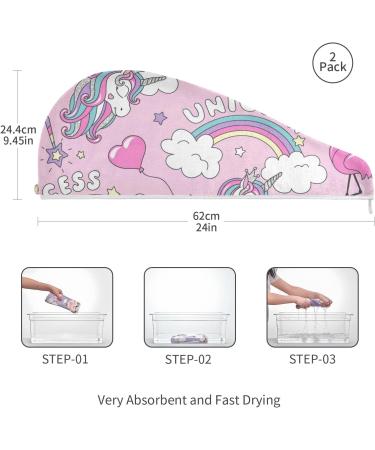 Colorful Unicorn Flamingo Microfiber Hair Towel Wraps - Quick Dry for Girls & Women (2 Pack) - 24x61 cm - Buy Online on GoSupps.com